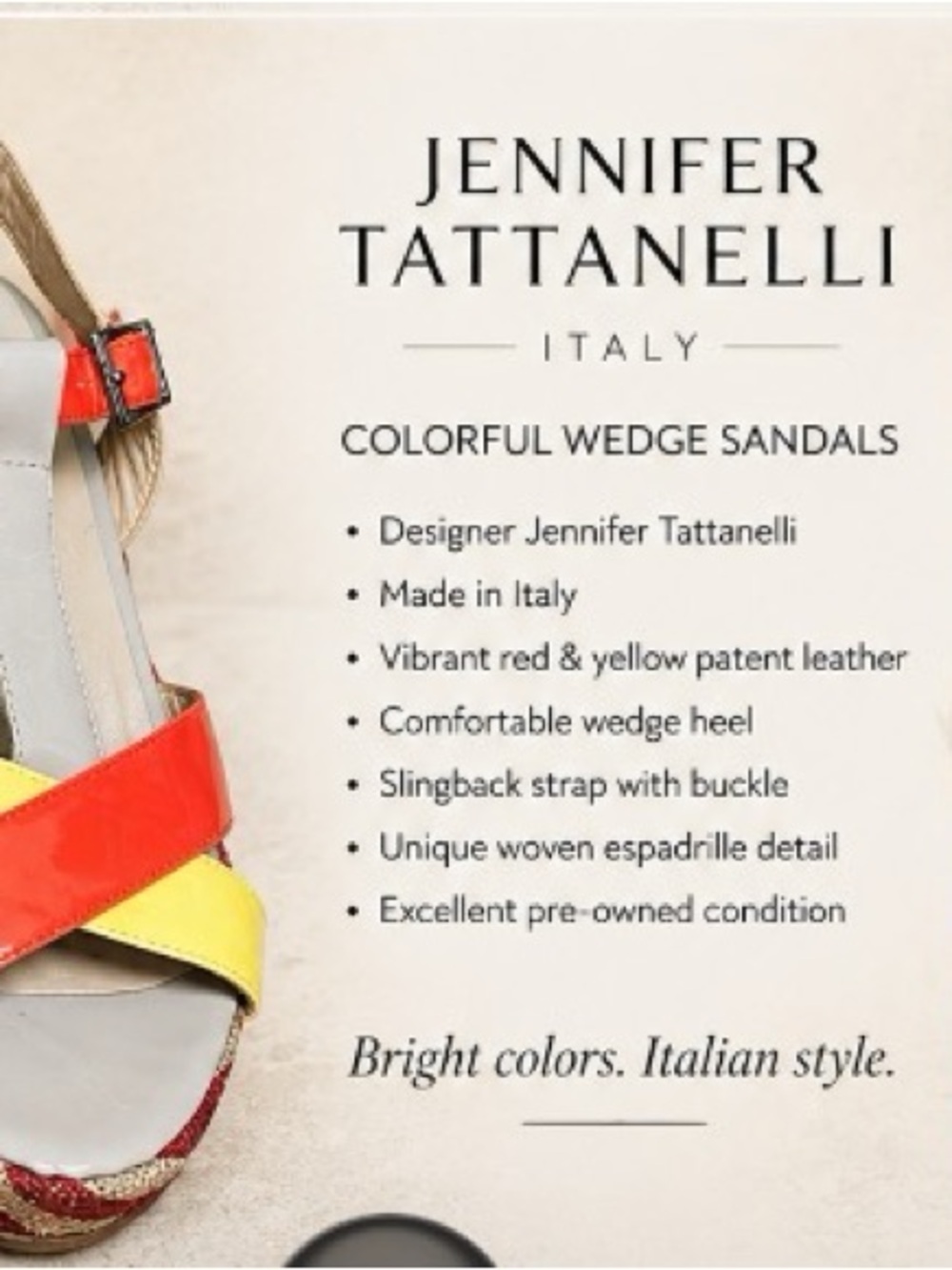 Hand made Italy Luxury Red, Yellow Leather Crisscross Wedge Sandals -Wedge 8.5
